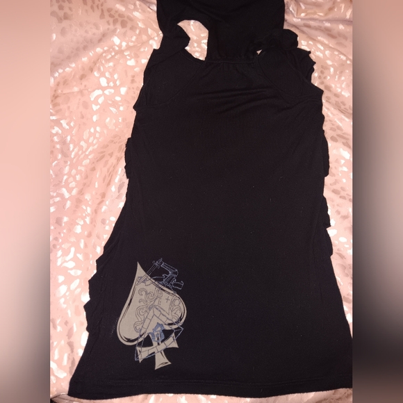 SALVAGE Rare Rhinestone "To Each His Own" Hooded Black Graphic Sleeveless Dress - Picture 6 of 11